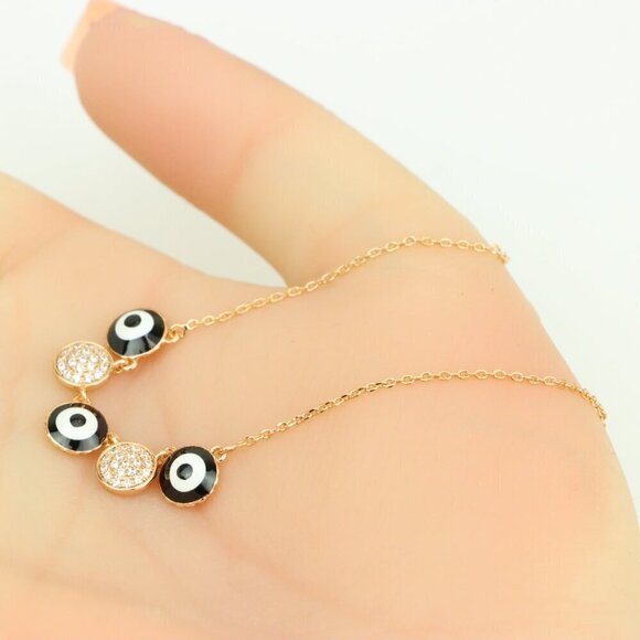 Rose Gold Evil Eye Pendant Necklace with Adjustable Chain, XPNL0321 - Picture 3 of 12